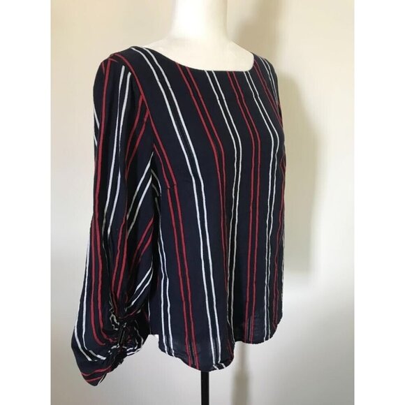 CABI Freedom Stripe Flag Blouse Size Medium Navy, Red, White Balloon Sleeves - Picture 4 of 9